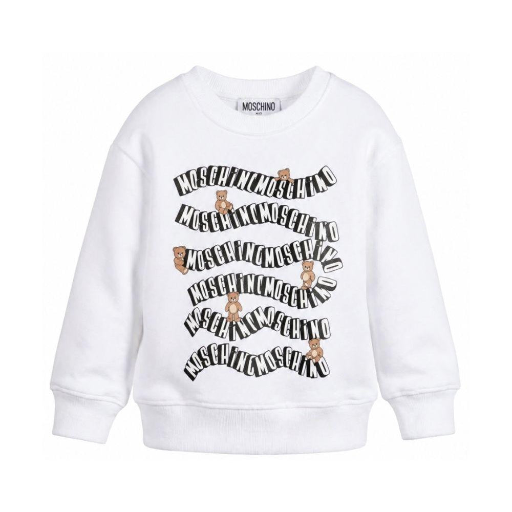Felpa per bambini Moschino Kids bianca con logo sul davanti HUF09LLCA88 10101 MOSCHINO KIDS