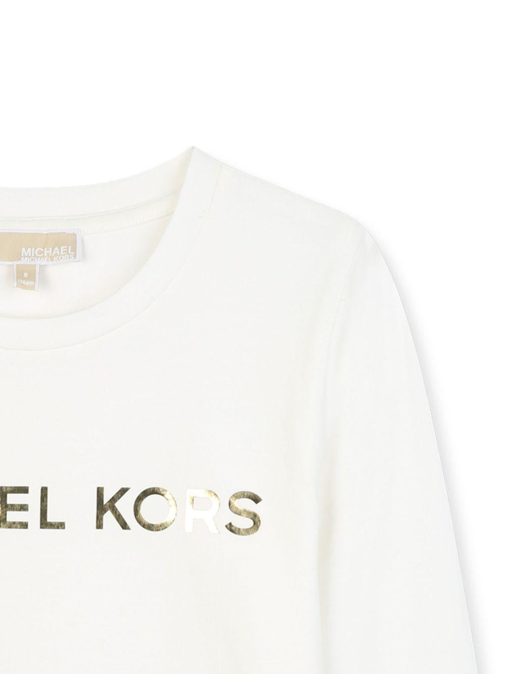 T-shirt per bambina Michael Kors Kids bianco con logo sul davanti R30488 117 MICHAEL KORS KIDS