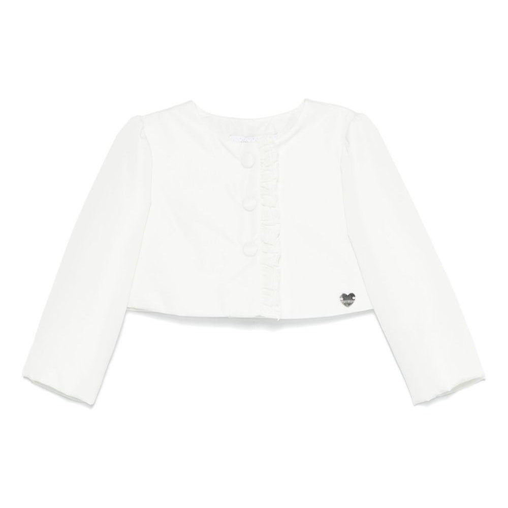 Giacca biker per neonata Monnalisa bianco con dettaglio ruches 73E100 5407 0001 MONNALISA