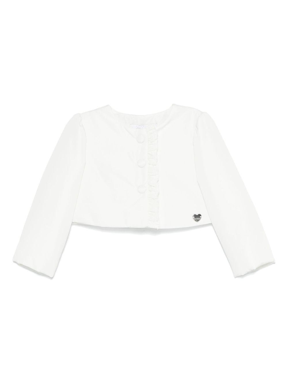 Giacca biker per neonata Monnalisa bianco con dettaglio ruches 73E100 5407 0001 MONNALISA