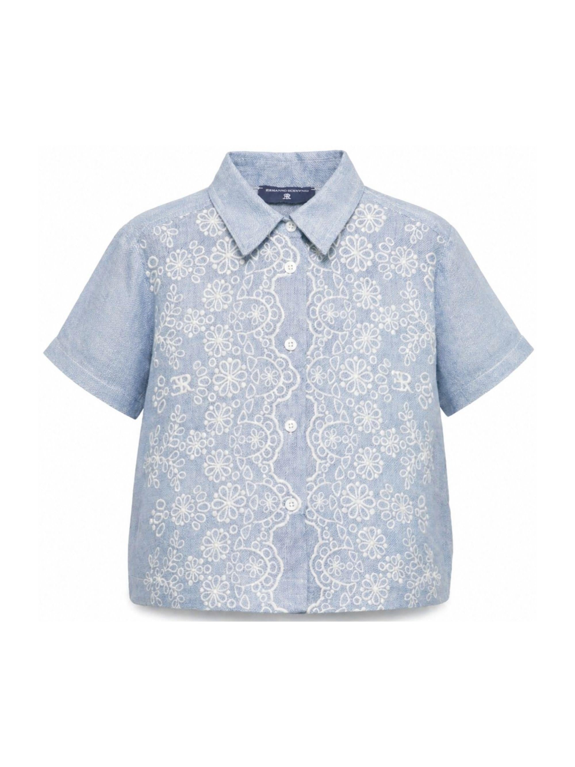 Camicia per bambina Ermanno Scervino Junior in denim con ricamo all-over Z1G311 7674 0062 ERMANNO SCERVINO JUNIOR