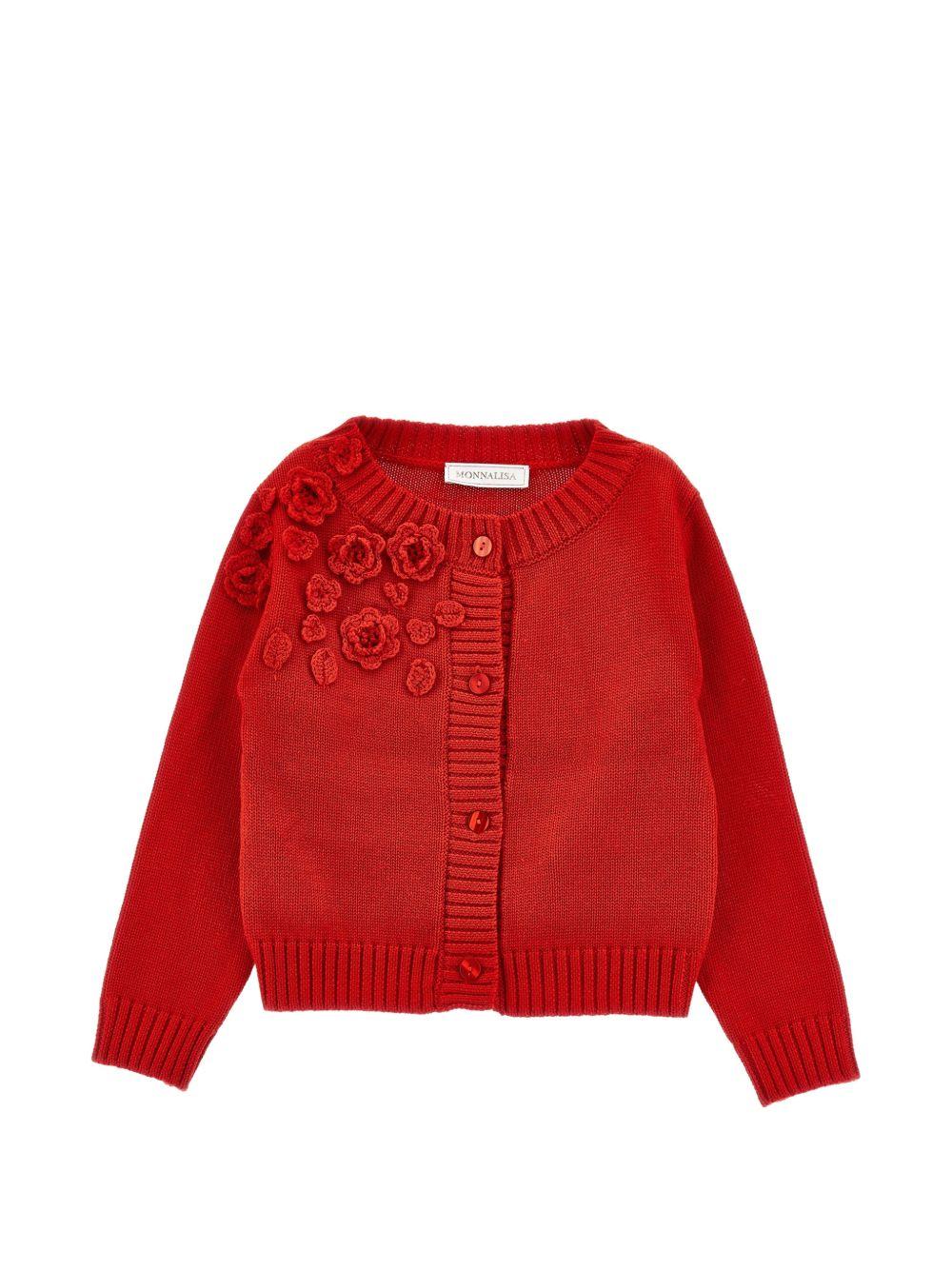 Cardigan per bambina Monnalisa Kids rosso con fiori ricamati all'uncinetto 17H802 8062 0043 MONNALISA KIDS