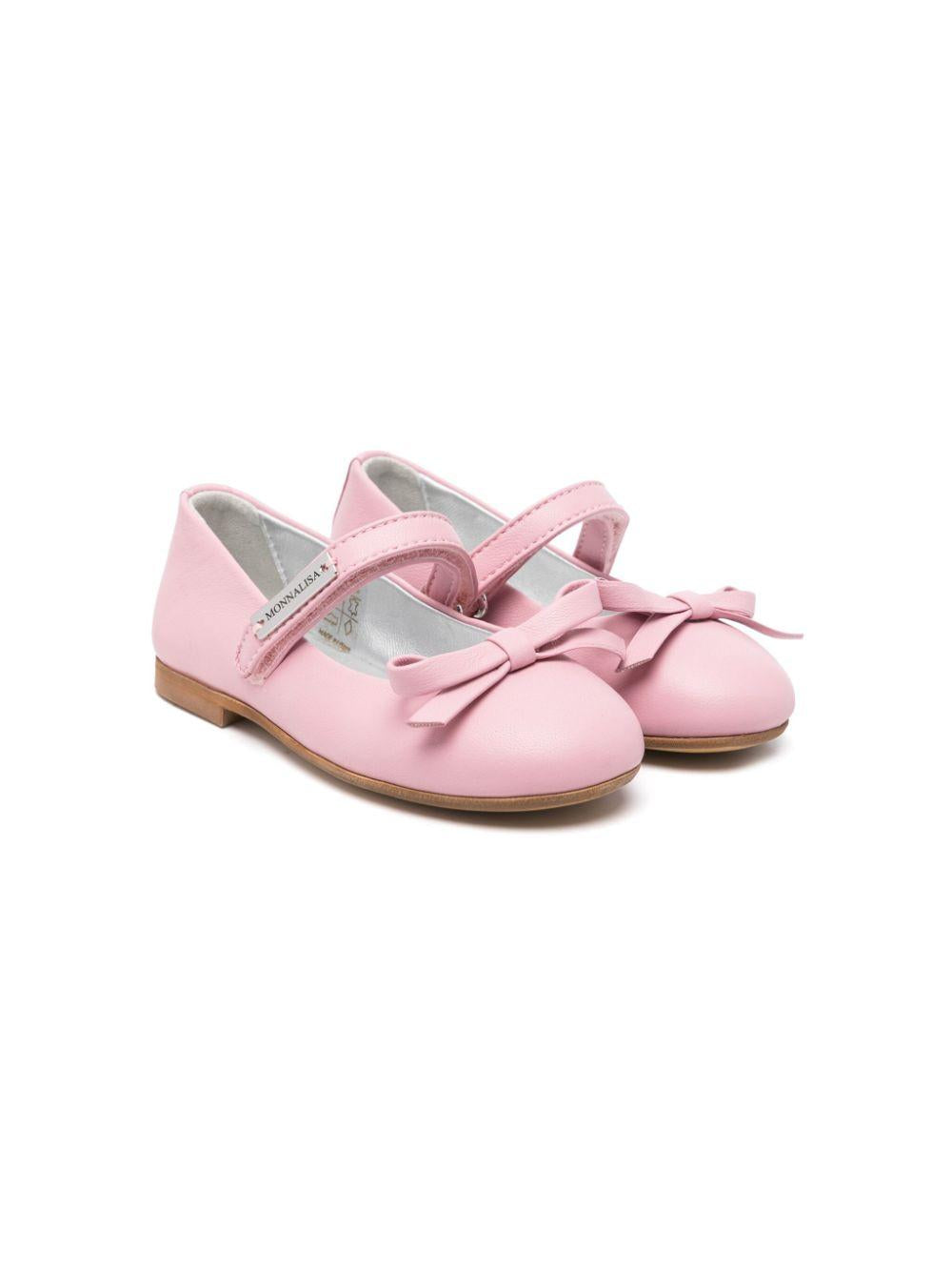 Ballerine per bambina Monnalisa rosa in pelle con chiusura frontale a strappo 8CE000 5730 0090 MONNALISA