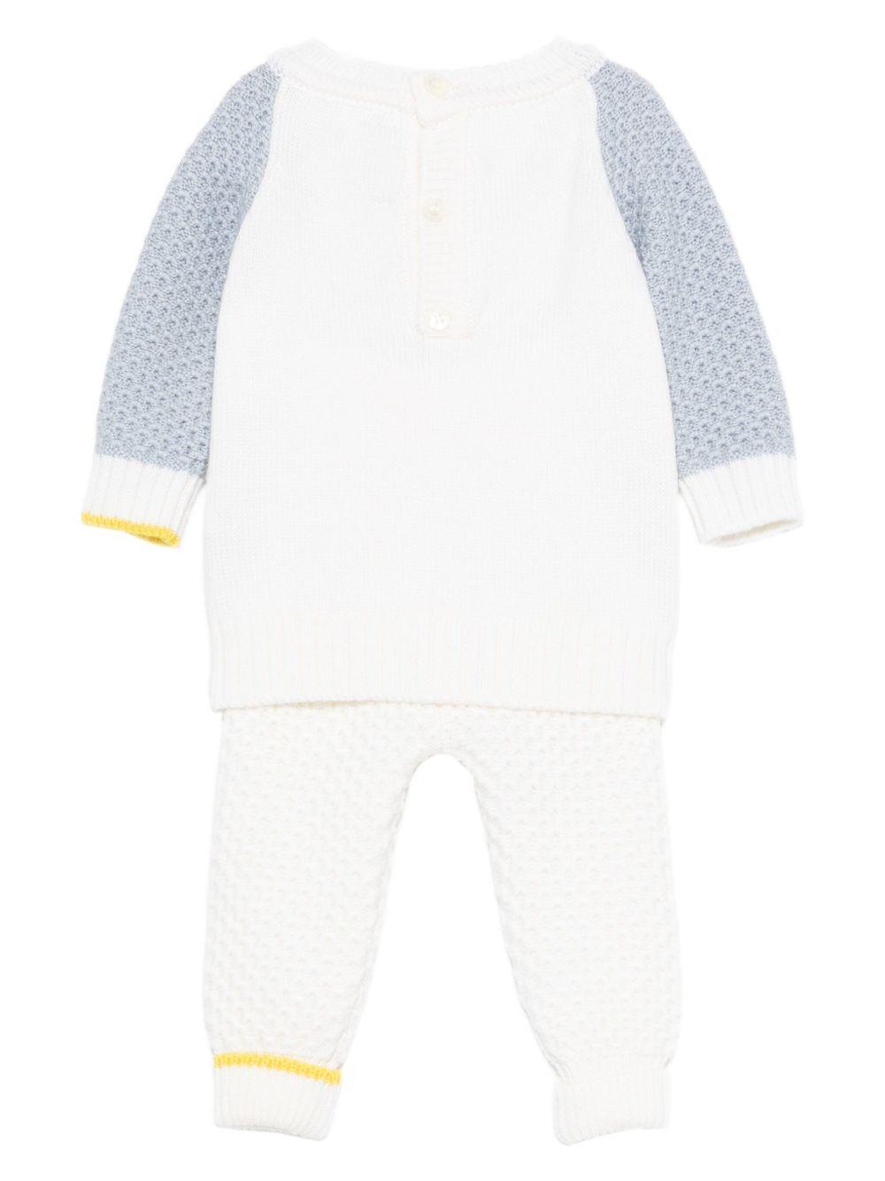 Set maglione e pantaloni per neonato Gensami Kids bianco con inserti grigi GPT-APE-WE OFF WHITE GENSAMI