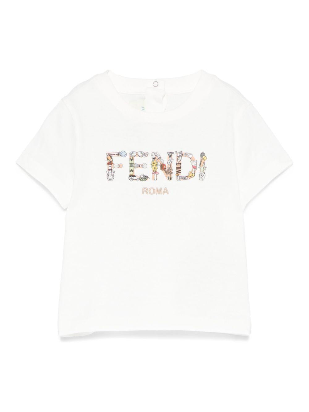 T-shirt per neonata Fendi Kids bianco con logo a fiori BMI267 7AJ F0TU9 FENDI KIDS