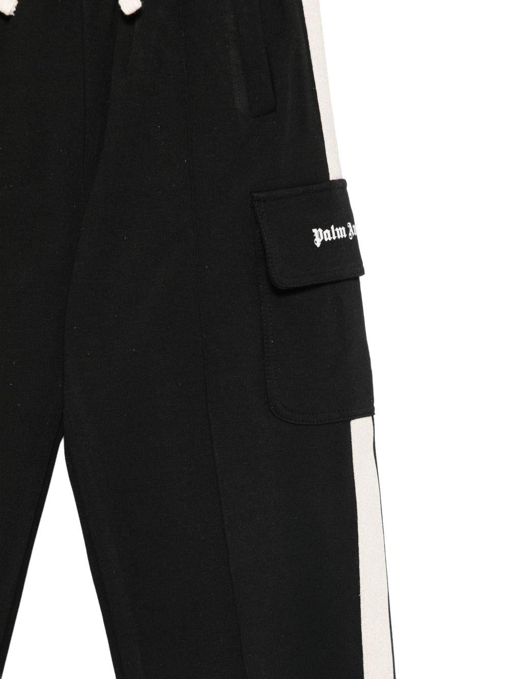 Pantaloni cargo Palm Angels Kids nero con dettaglio a strisce laterali PBCJ008S26FLE001 110 PALM ANGELS KIDS