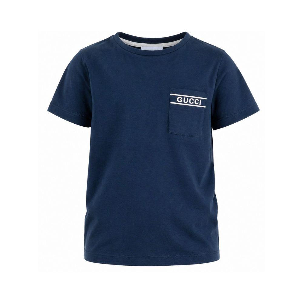 T-shirt per bambino Gucci Kids blu con stampa logo sul petto 849686XJHNU 4087 GUCCI KIDS
