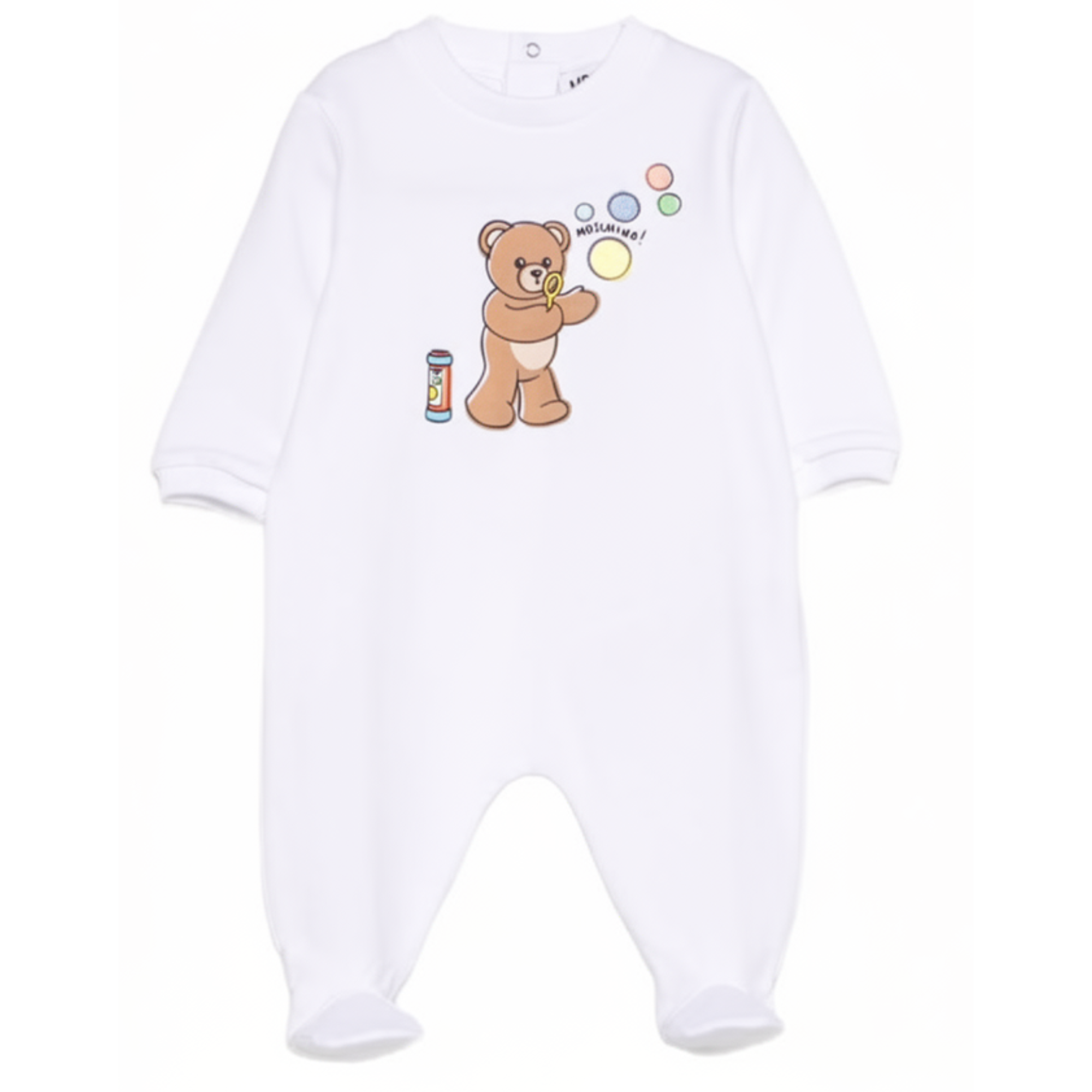 Pigiama per neonati Moschino Kids bianco con stampa grafica Teddy bear MUT04RLCA19 10101 MOSCHINO KIDS