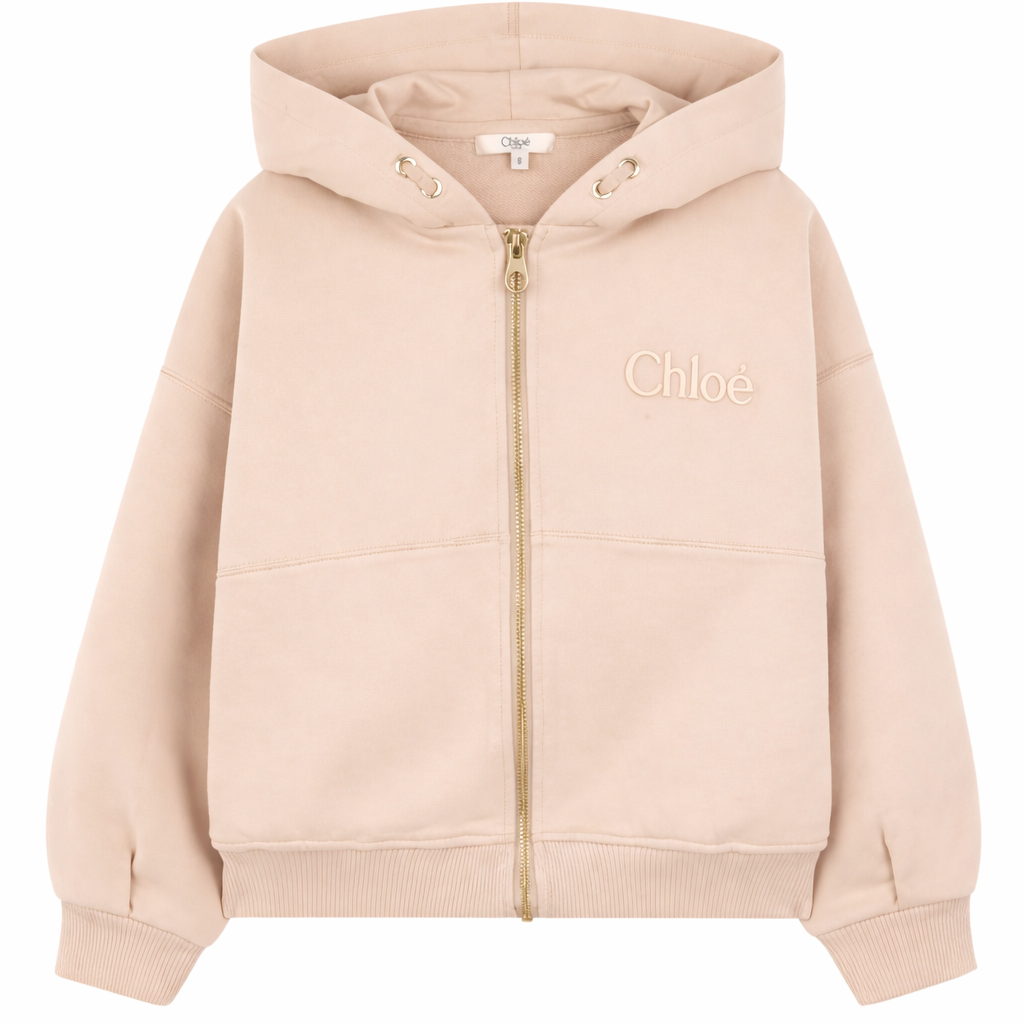 Felpa per bambina Chloé Kids rosa con cappuccio e zip C20840 46J CHLOE' KIDS