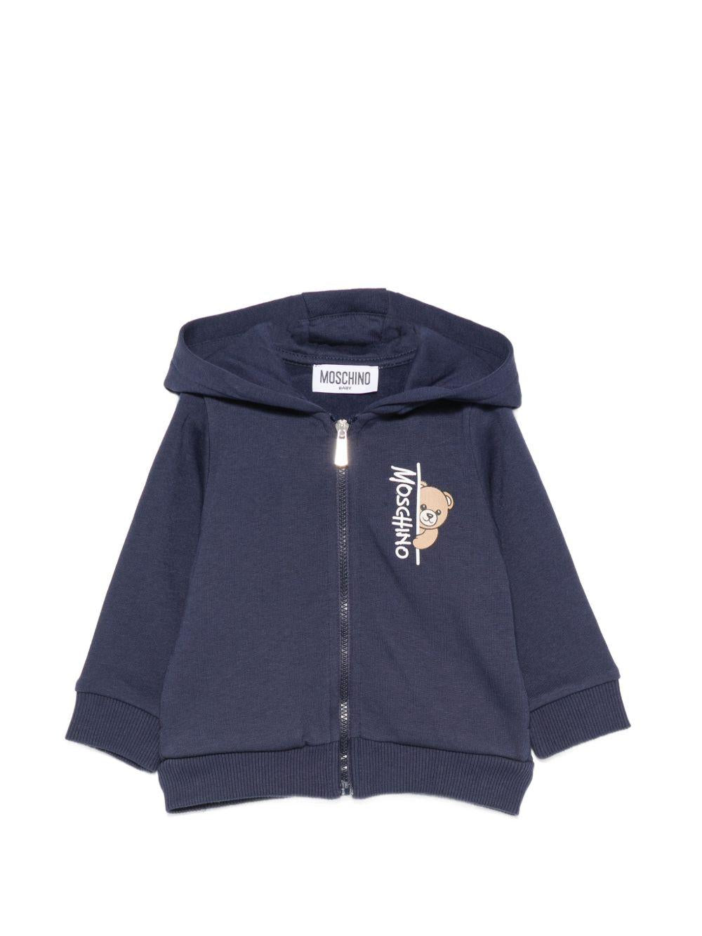 Felpa per neonati Moschino Kids blu con motivo Teddy Bear MUF06MLCA92 40016 MOSCHINO KIDS