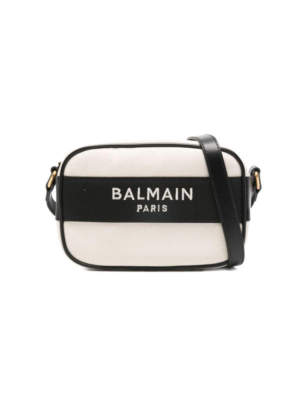 Borsa fasciatoio per neonati Balmain Kids bianca e nera con logo sul davanti BY0B68 Z0042 101NE BALMAIN KIDS