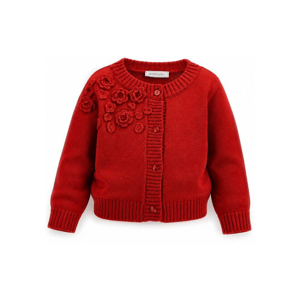 Cardigan per bambina Monnalisa Kids rosso con fiori ricamati all'uncinetto 17H802 8062 0043 MONNALISA KIDS