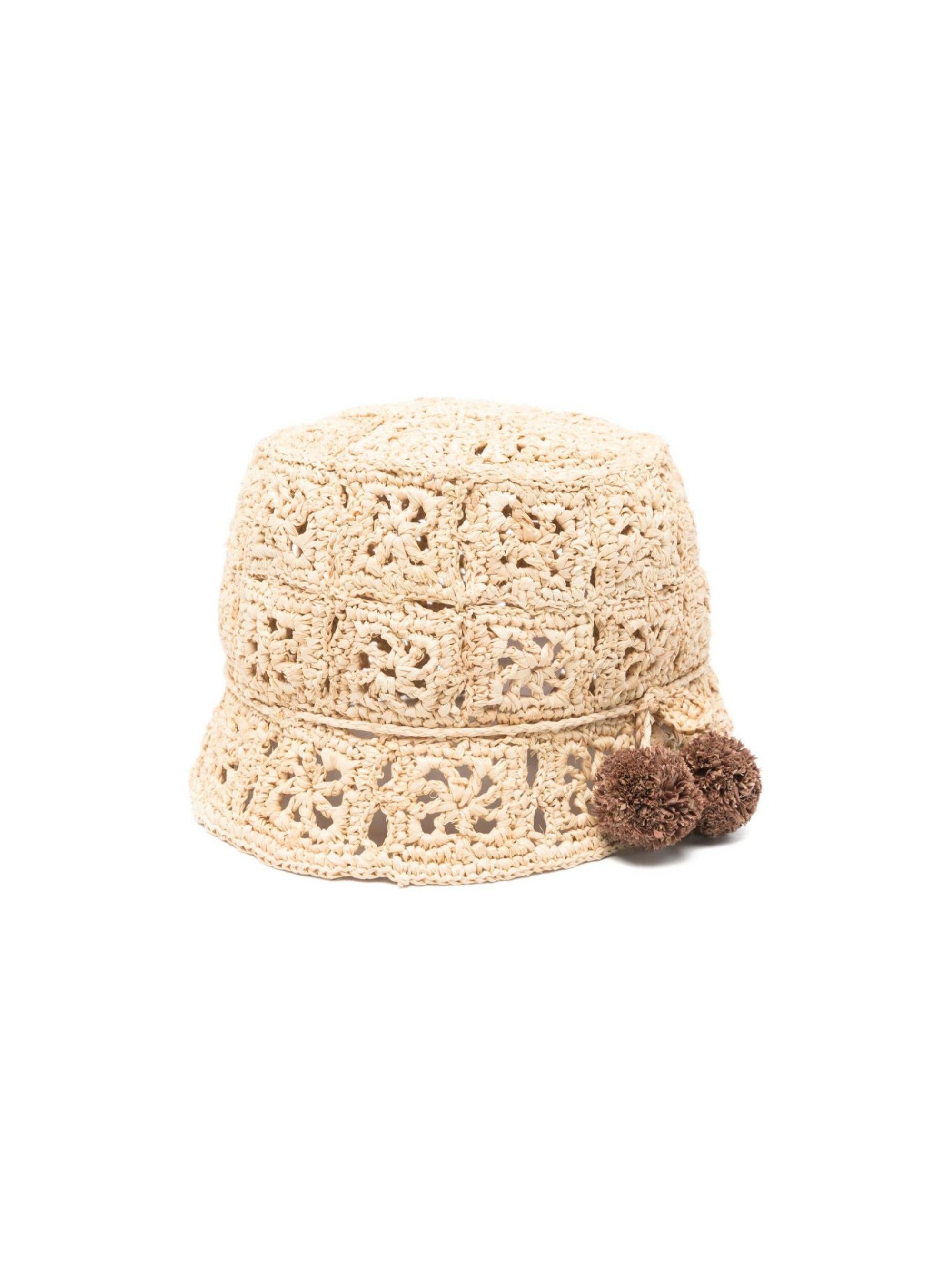 Cappello per bambina Bonpoint beige con pompon S06GACW00002 006 BONPOINT