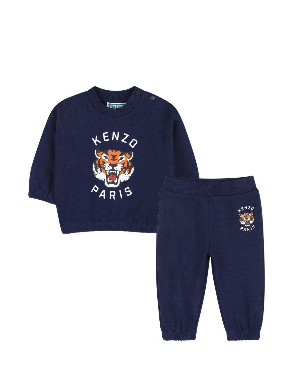 Set tuta sportiva per neonato Kenzo Kids blu con stampa tigre sul davanti K61720 84N KENZO KIDS