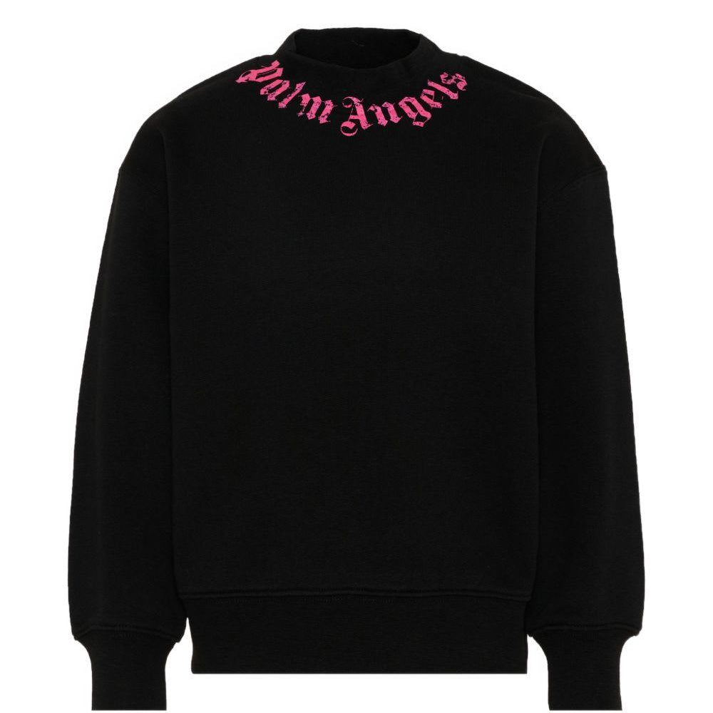 Felpa per bambina Palm Angels Kids nera con stampa logo fucsia PGBA013S26FLE004 110 PALM ANGELS KIDS