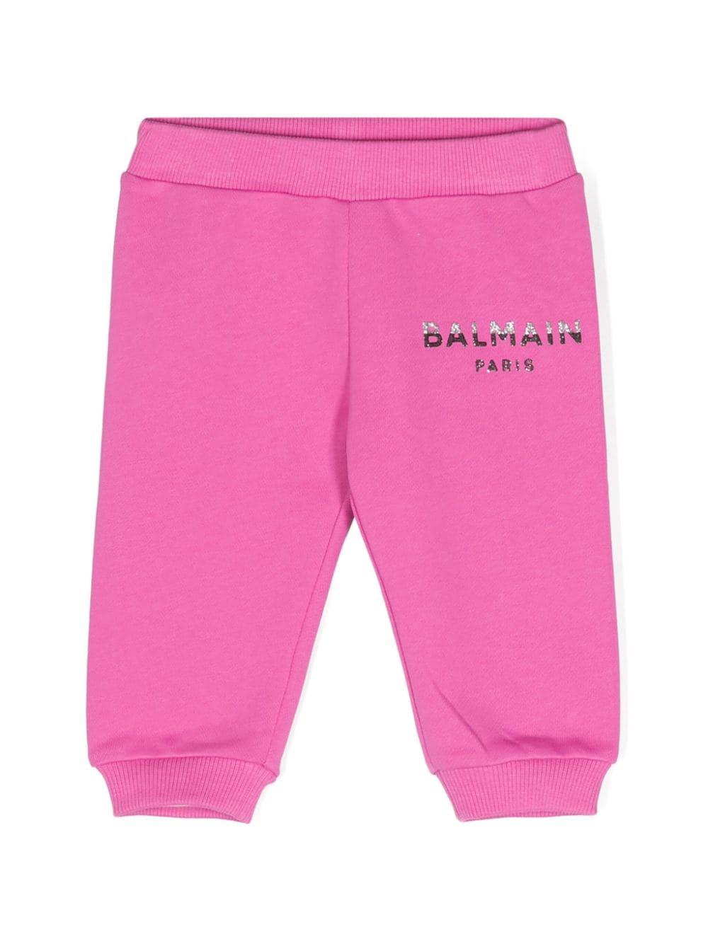 Pantaloni sportivi con stampa per neonata Balmain Kids rosa con vita elasticizzata BV6030 Z0081 543 BALMAIN KIDS