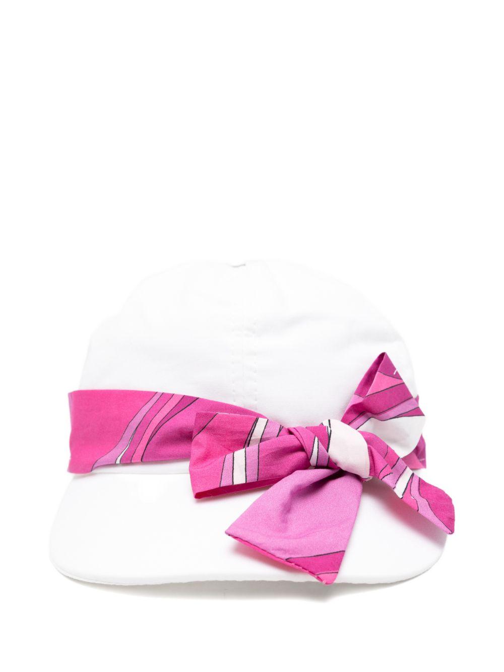 Cappello per bambina Emilio Pucci Junior bianco con dettaglio fiocco rosa PY0A57 Z1457 100 EMILIO PUCCI JUNIOR