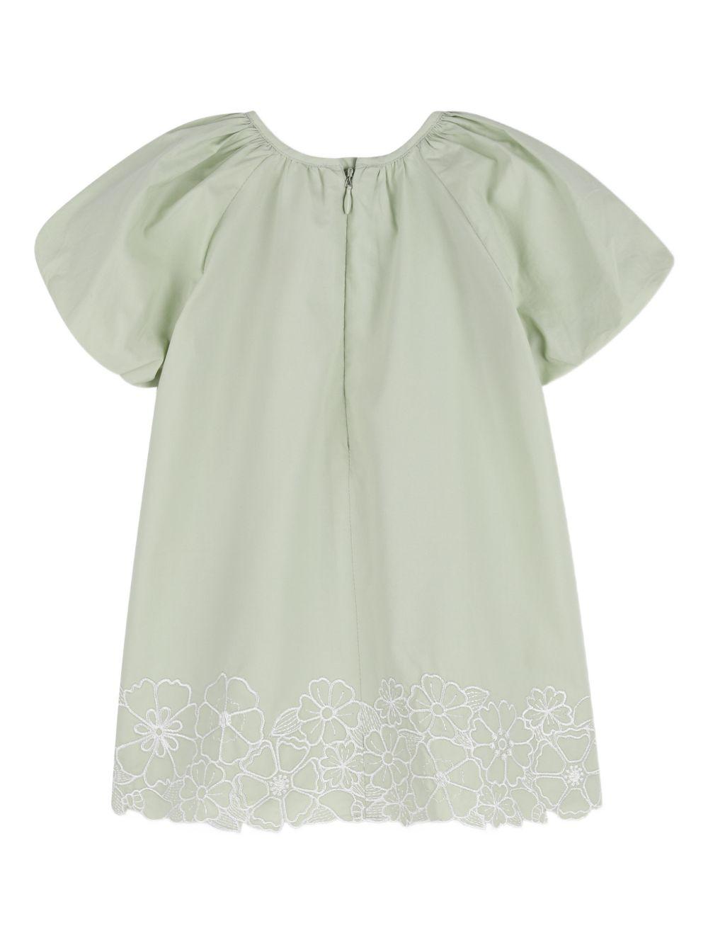 Abito per neonata Chloé Kids verde con ricamo a fiori C20889 68K CHLOE' KIDS