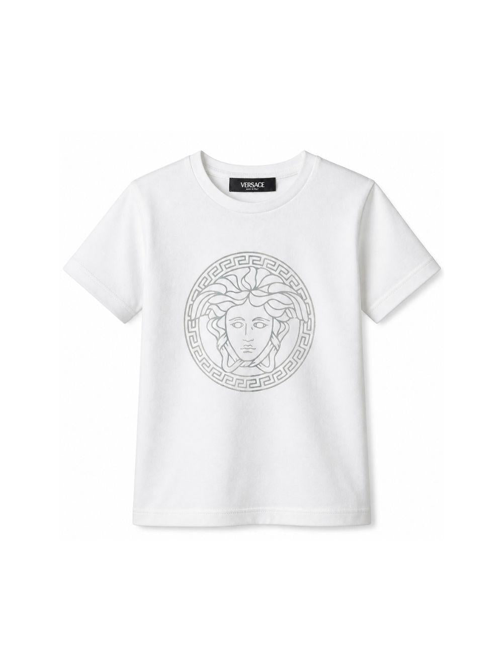T-shirt per bambini Versace Kids bianca con stampa medusa sul davanti 10002391A11718 2W270 VERSACE KIDS