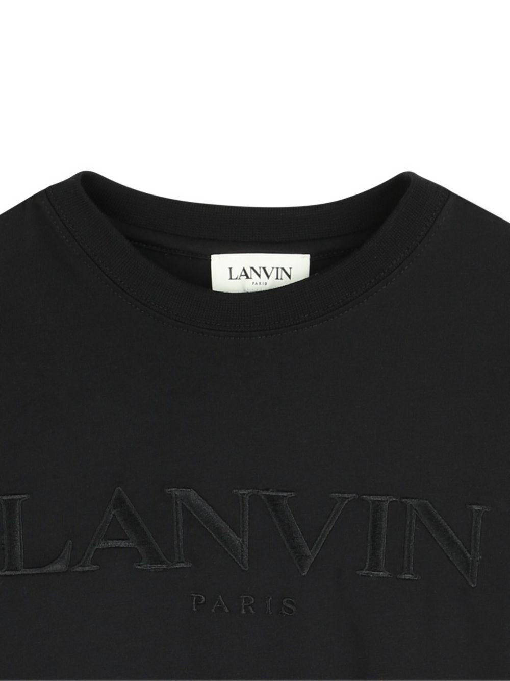 T-shirt per bambino Lanvin Enfant nero con logo ricamato N30321 09B LANVIN