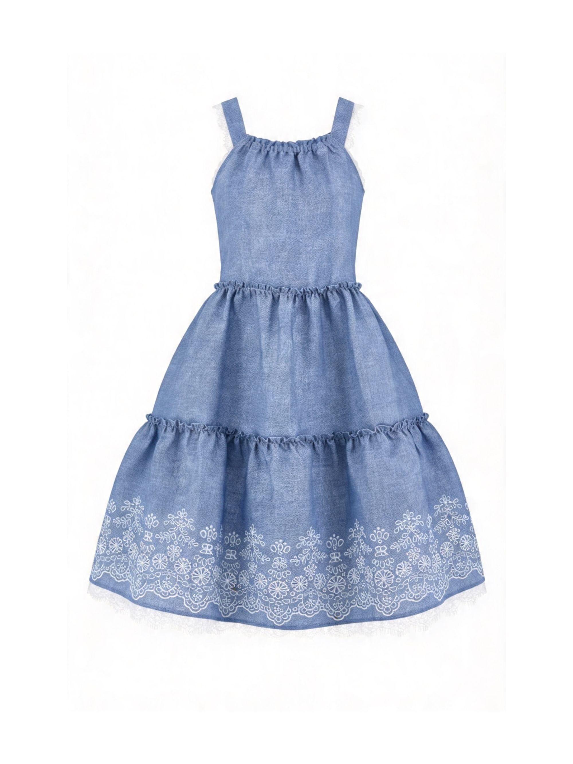 Abito per bambina Ermanno Scervino Junior in denim con ricamo a fiori Z1G907 7672 0062 ERMANNO SCERVINO JUNIOR