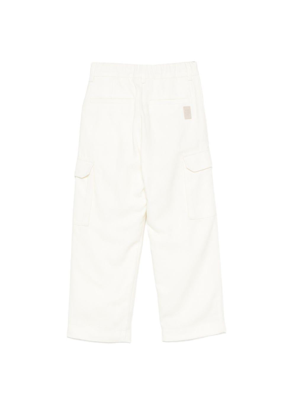 Pantaloni per bambino Eleventy Kids bianchi con patch con logo sul retro EZ6H90 I0233 101 ELEVENTY KIDS