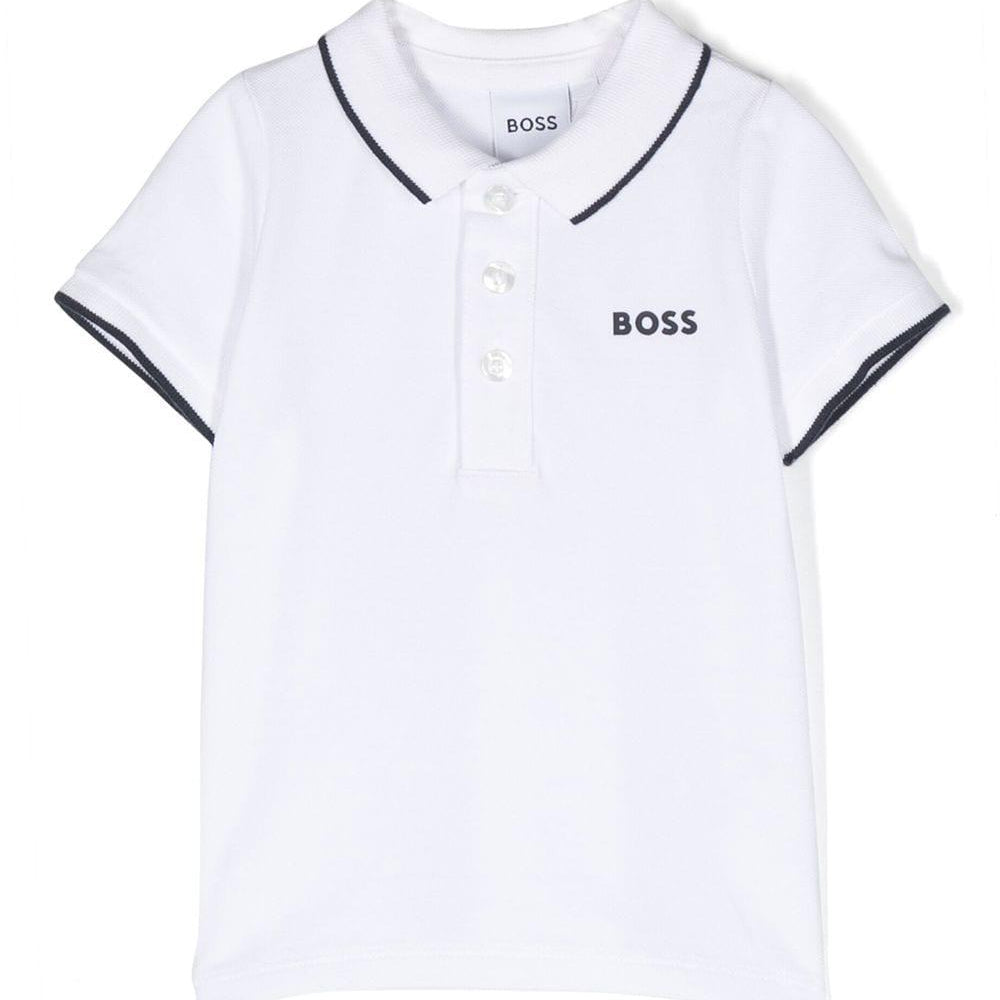 Polo con stampa per neonato BOSS Kidswear bianco con logo sul petto J05P13 10P BOSS KIDS