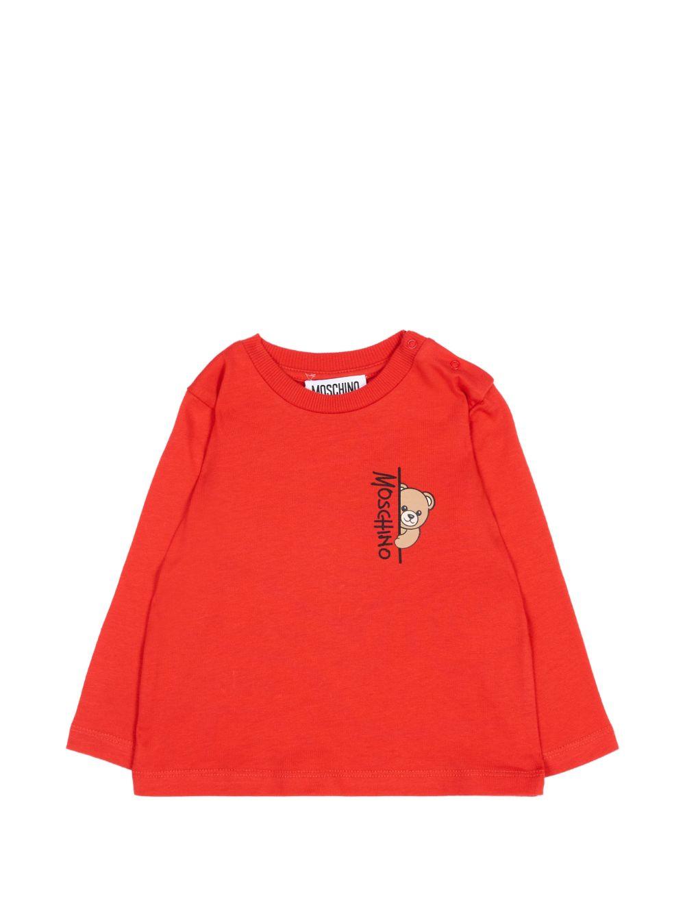 T-shirt per neonati Moschino Kids rossa con dettaglio Teddy Bear MNO014LAA58 50109 MOSCHINO KIDS