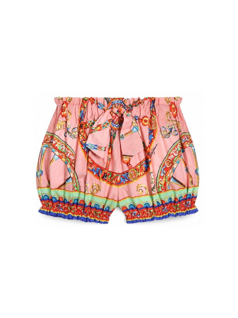 Short per neonata Dolce & Gabbana Kids rosa con stampa Carretto Siciliano L23Q30 FI5O1 HF6CK DOLCE & GABBANA KIDS