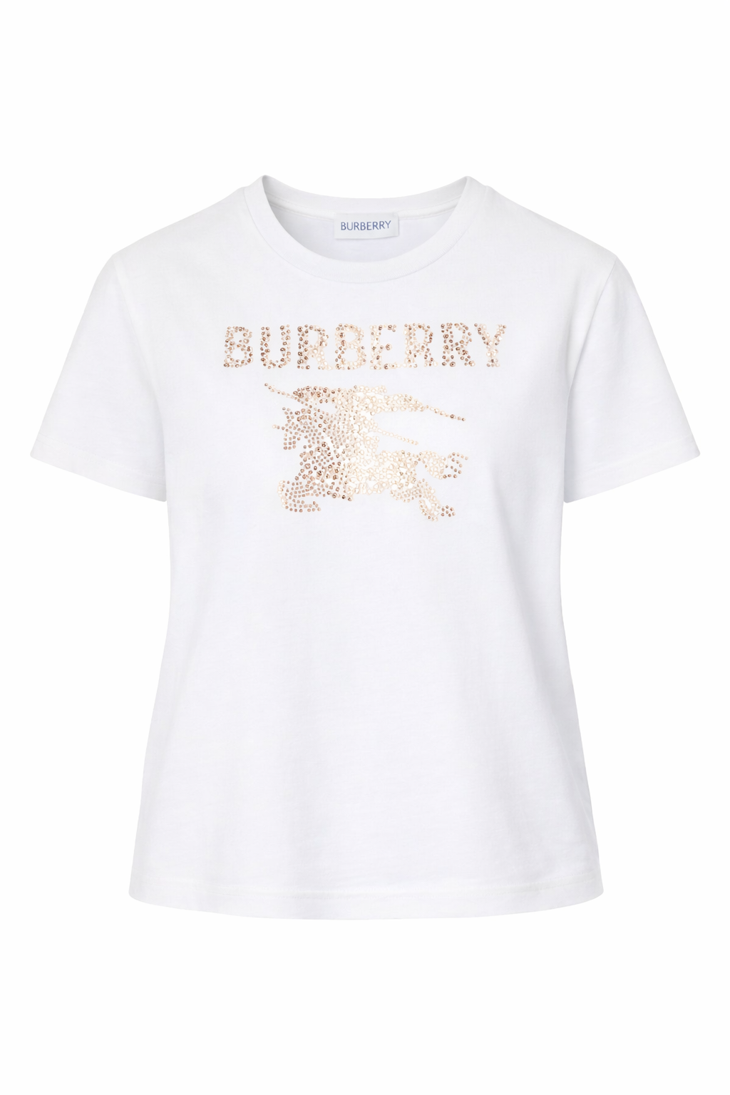 T-shirt per bambina Burberry Kids bianca con decorazione in cristalli 8120653 A1464 BURBERRY KIDS