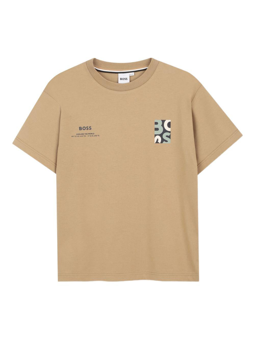 T-shirt per bambino Boss Kids beige con dettaglio logo J52974 295 BOSS KIDS