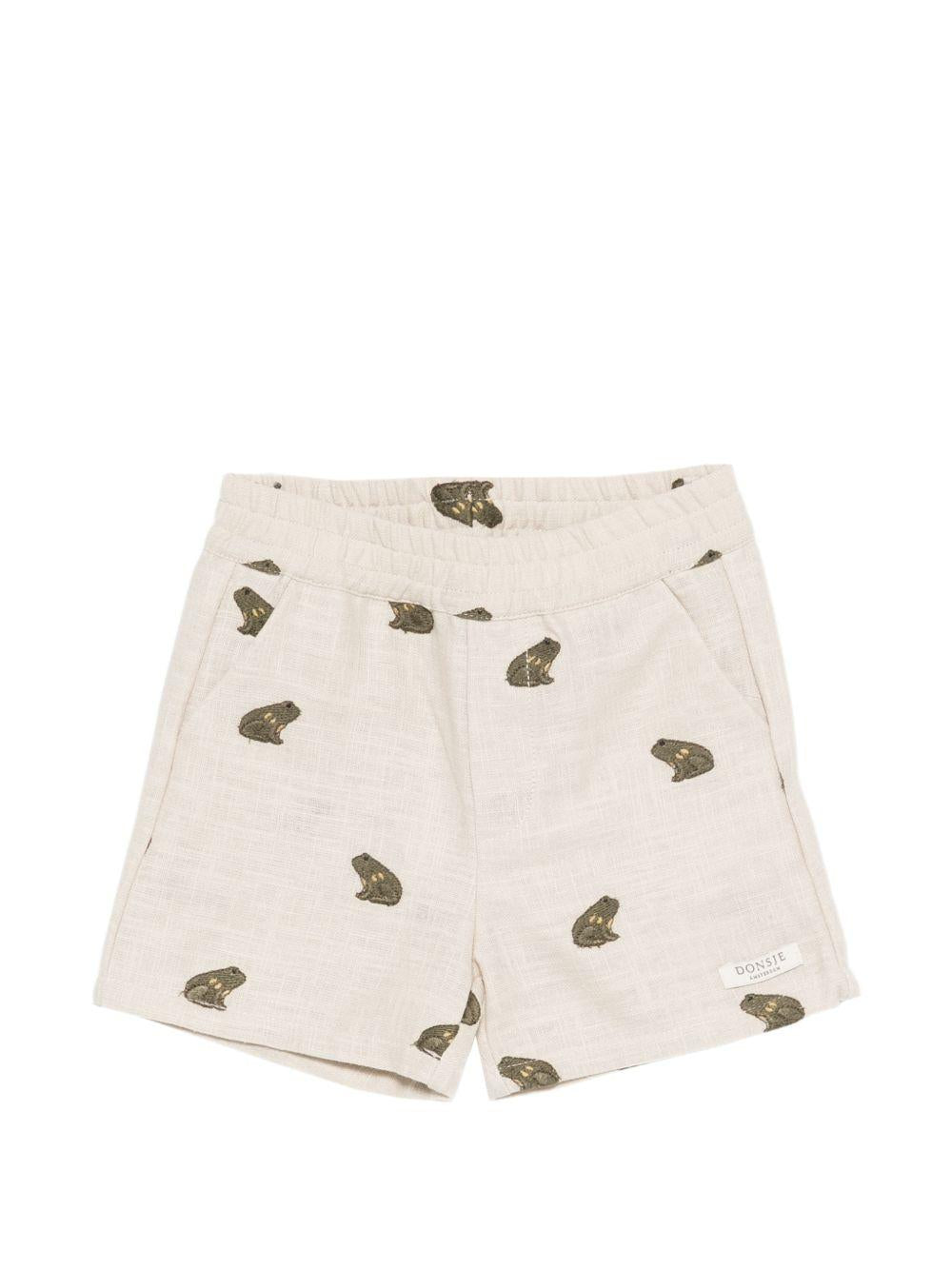 Shorts per neonato Donsje beige con ricamo rane all-over 4117101 00003 DONSJE KIDS
