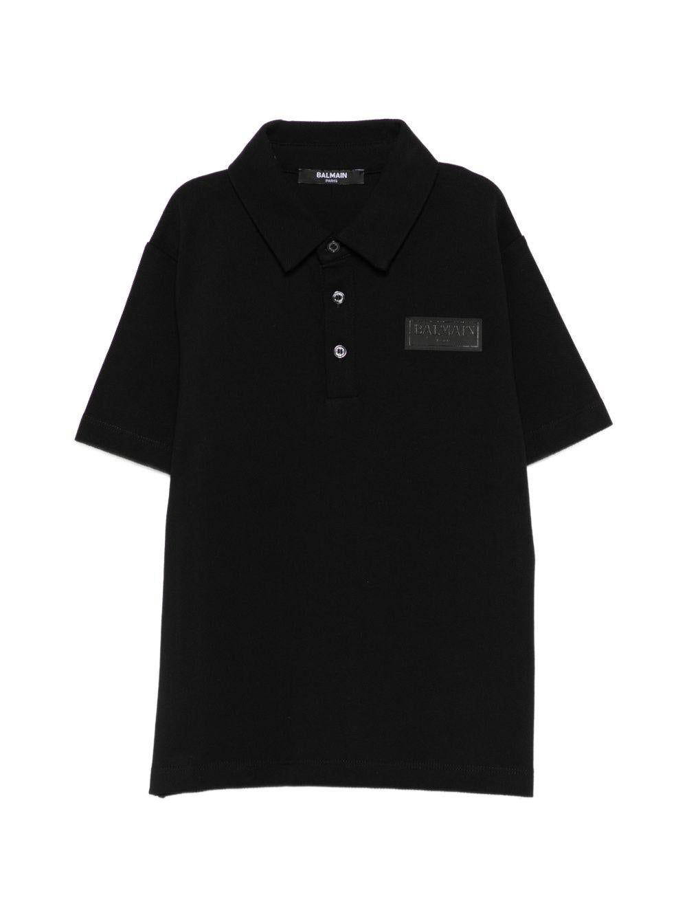 Polo per bambino Balmain Kids nera con dettaglio logo applicato BY8Q01 Z3658 930NE BALMAIN KIDS
