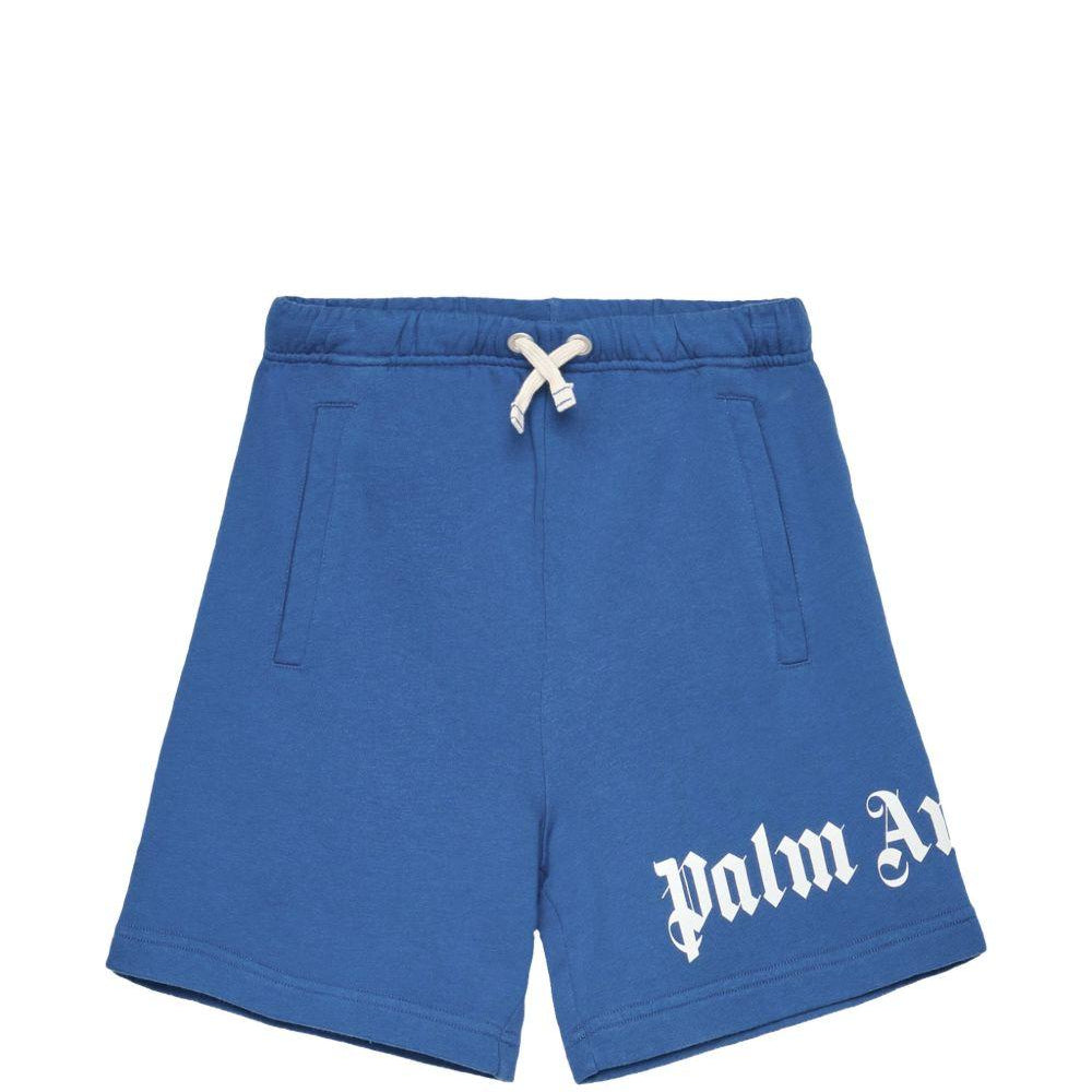 Shorts per bambino Palm Angels Kids blu con logo sul davanti PBCI006S26FLE001 060 PALM ANGELS KIDS