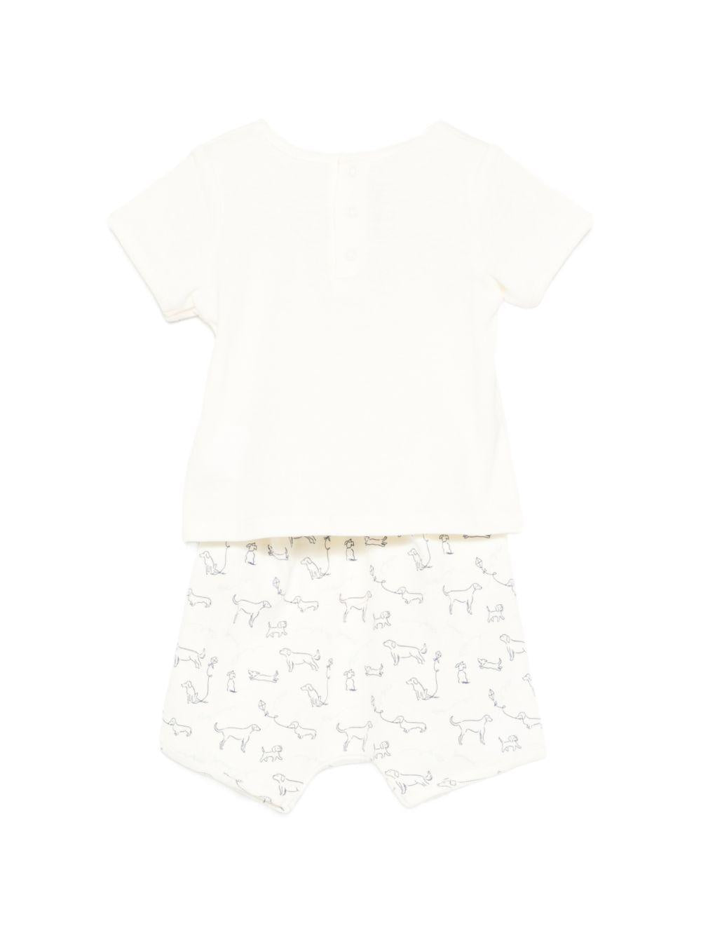 Set Fanilo t-shirt e shorts per neonati Bonpoint beige con stampa cagnolino S06ONIK00012 676 BONPOINT KIDS
