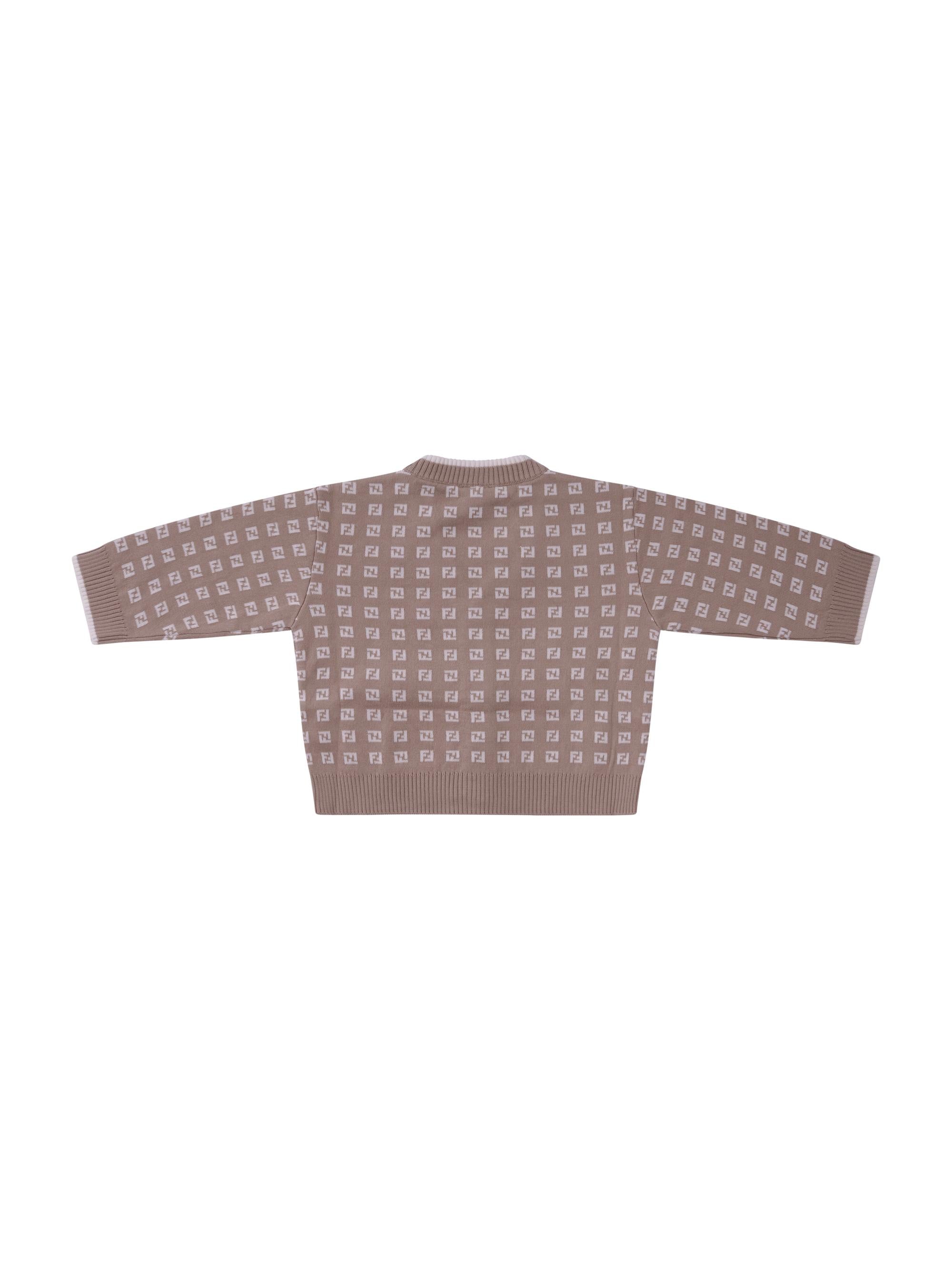 Cardigan per neonato Fendi Kids beige con logo FF all-over BUG213 AYMY F1UCS FENDI KIDS