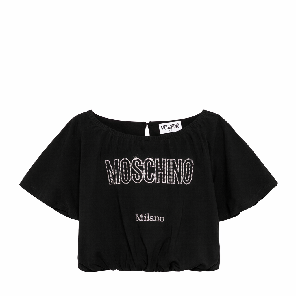 Top per bambina Moschino Kids nera con dettaglio logo HAM04BLBA10 60100 MOSCHINO KIDS