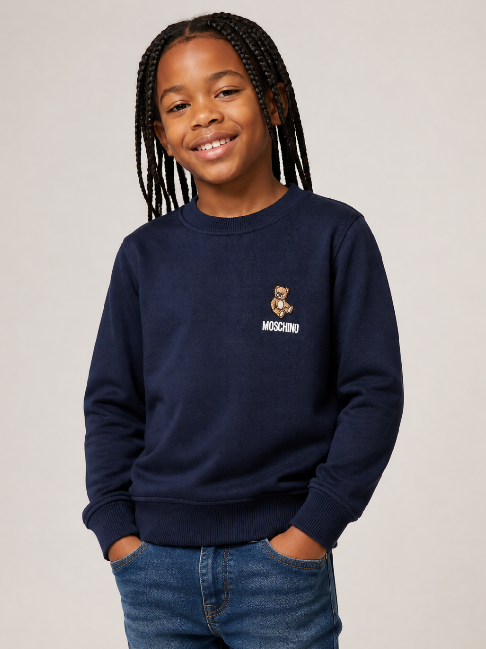 Felpa per bambini Moschino Kids blu con ricamo Teddy bear HUF0A9LCA40 40016 MOSCHINO KIDS