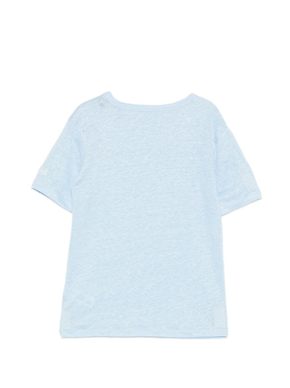 T-shirt per bambini MC2 Saint Barth Kids azzurro con logo sulla manica ALE0002 00555L MC2 ST. BARTH KIDS