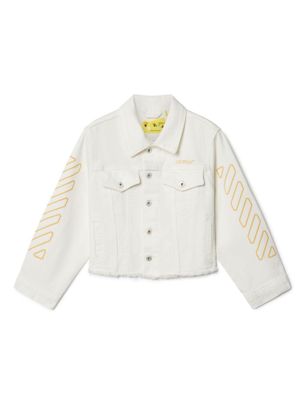 Giacca denim per bambina Off-White Kids Bookish Diag bianco con stampa sulle maniche OGYE002S25DEN001 0118 OFF WHITE KIDS
