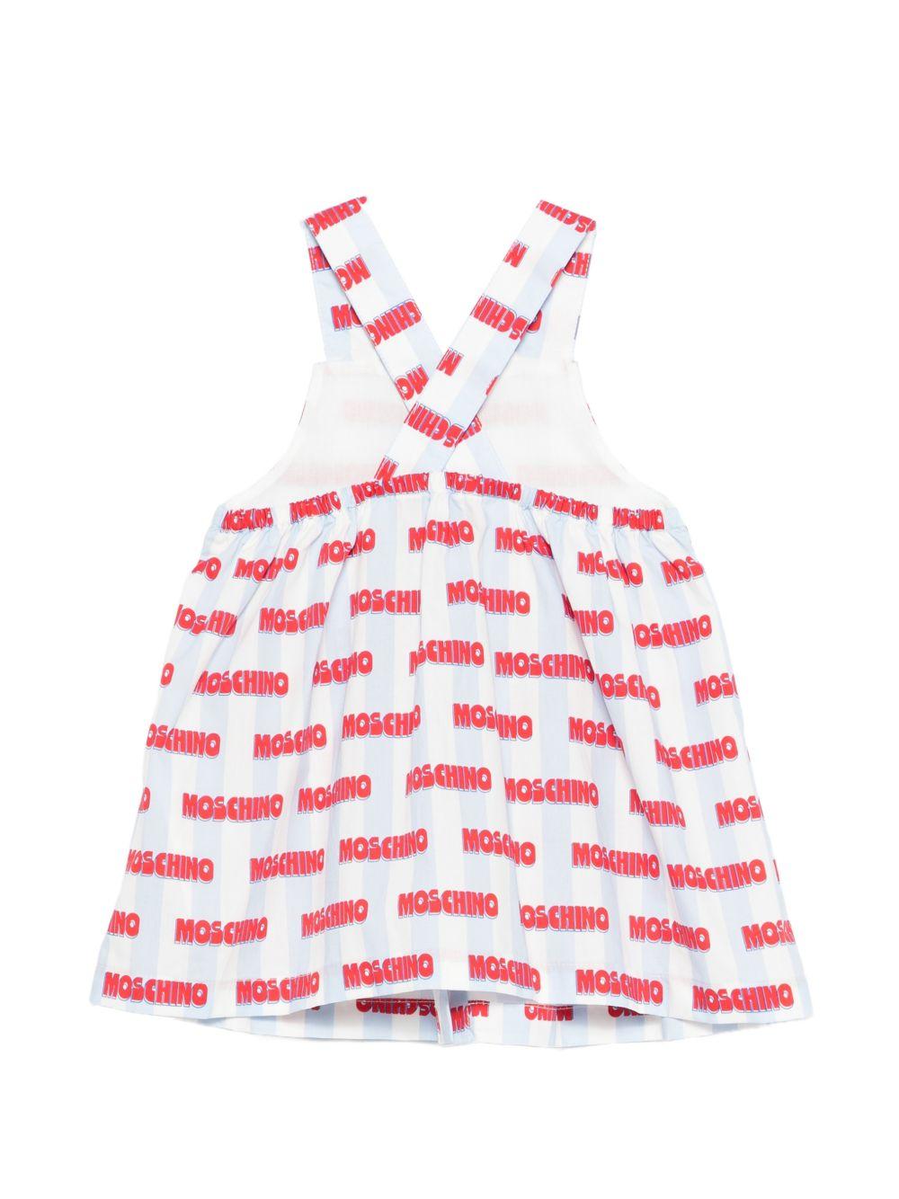 Abito per neonata Moschino Kids azzurro con stampa logo all-over MDV0DDLLB59 83678 MOSCHINO KIDS