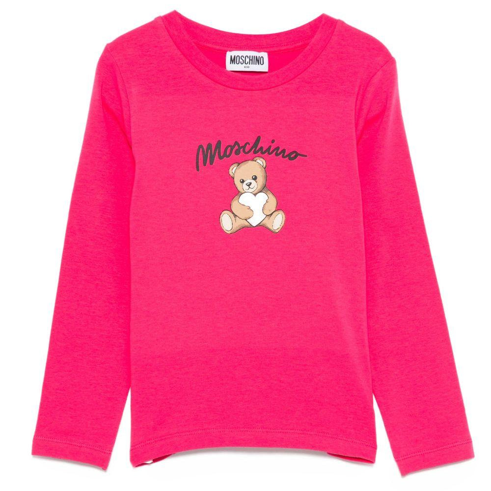 T-shirt per bambina Moschino Kids fucsia con stampa Teddy HDO010LBA11 50541 MOSCHINO KIDS