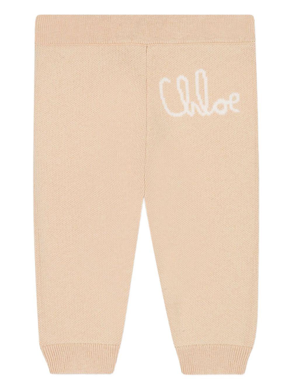 Set tuta sportiva per neonata Chloé Kids beige con logo ricamato C20721 257 CHLOE' KIDS