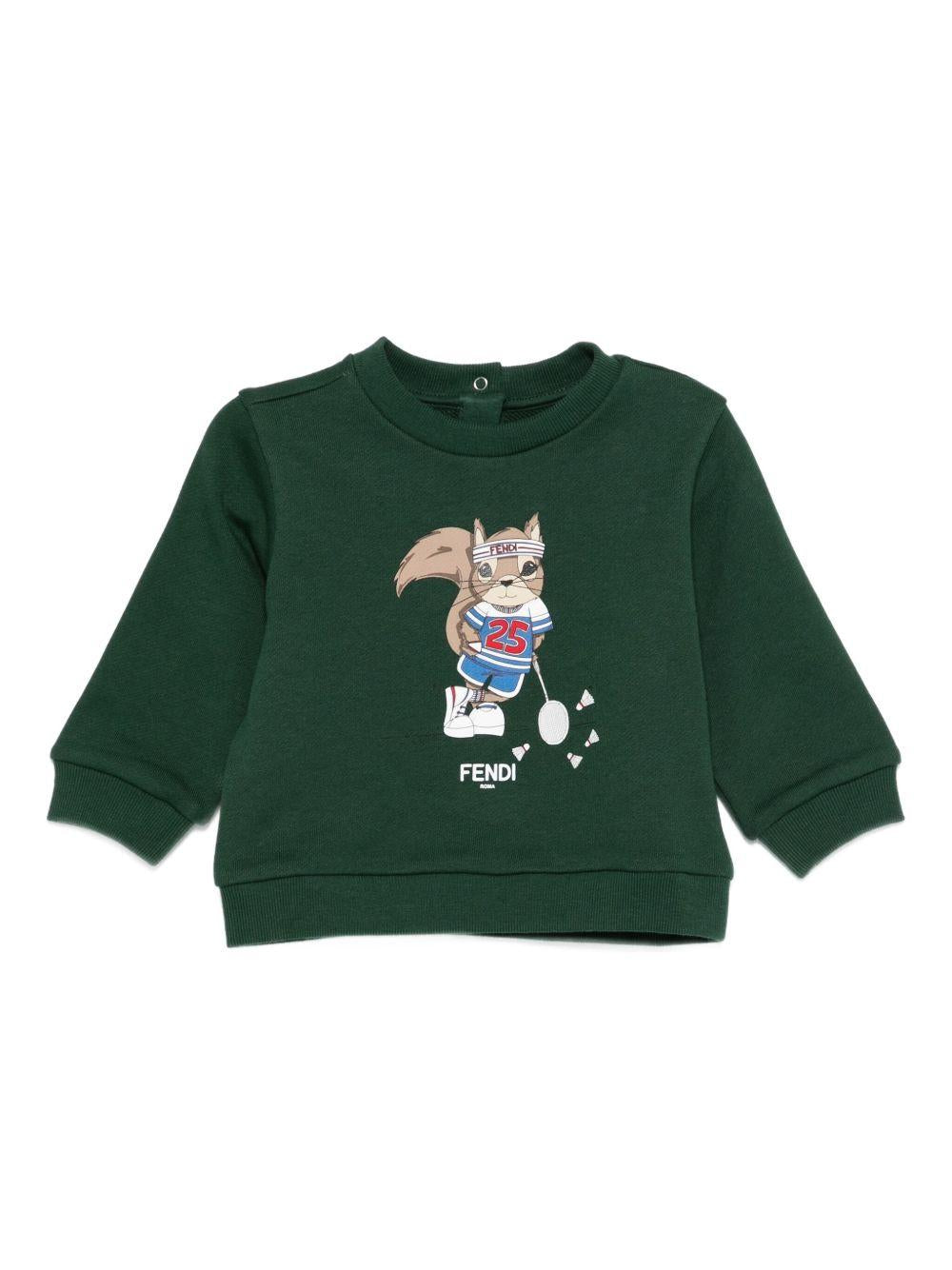 Felpa per neonati Fendi Kids verde con grafica con scoiattoli BMH082 5V0 F0E3J FENDI KIDS