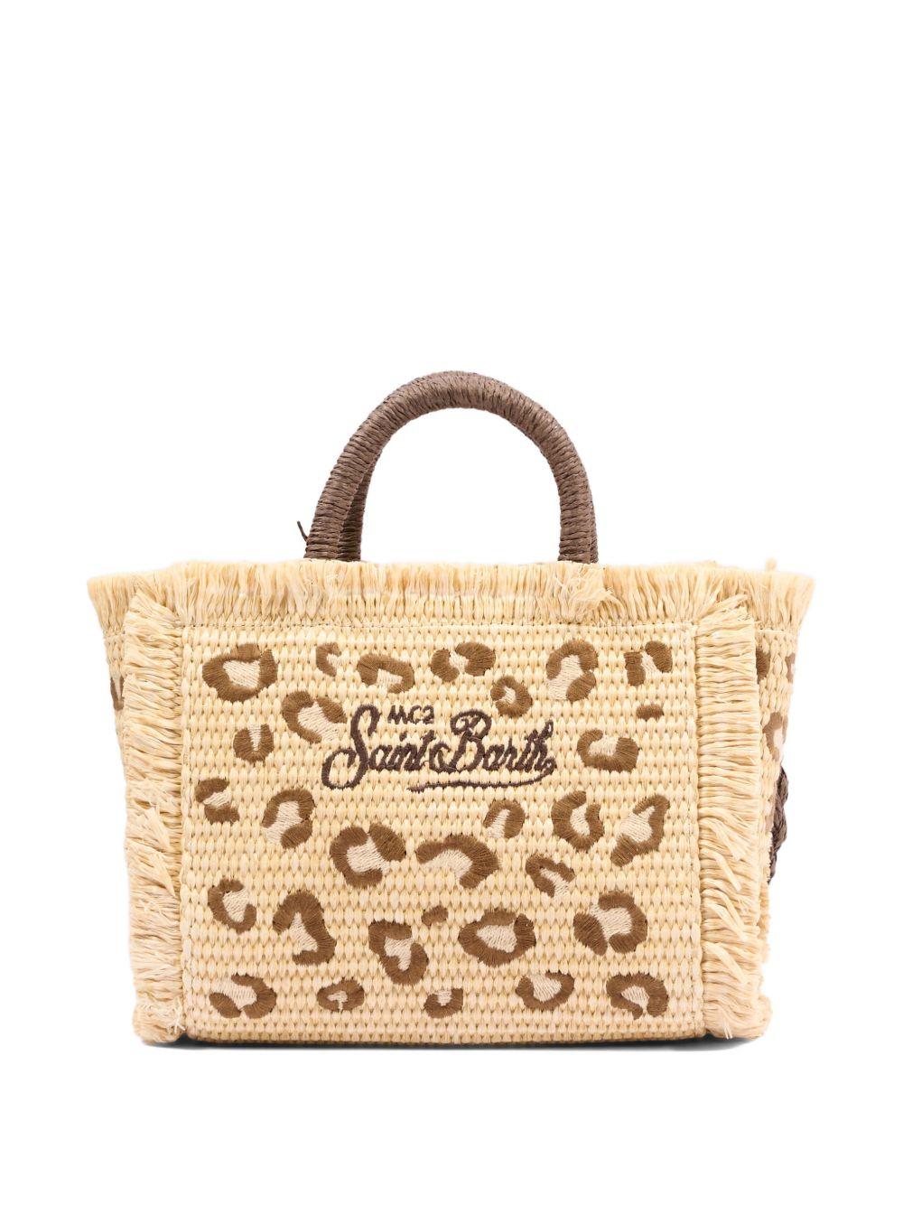 Borsa tote MC2 Saint Barth beige con frange e stampa leopardata VAMI009 00349L MC2 ST. BARTH KIDS