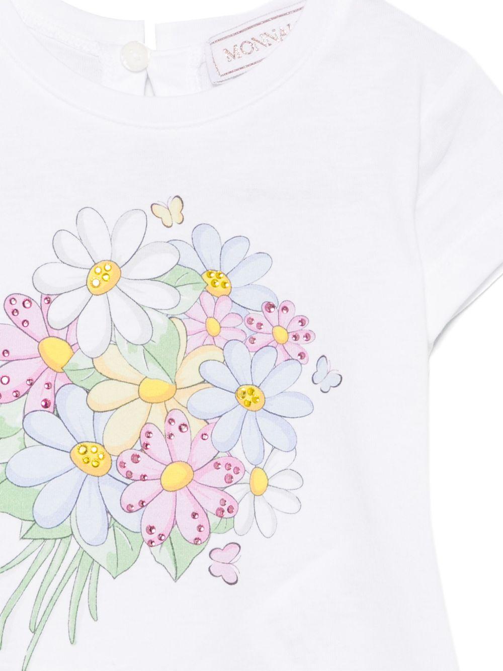 T-shirt per neonata Monnalisa bianco in jersey con stampa bouquet 39E612 5002 0099 MONNALISA