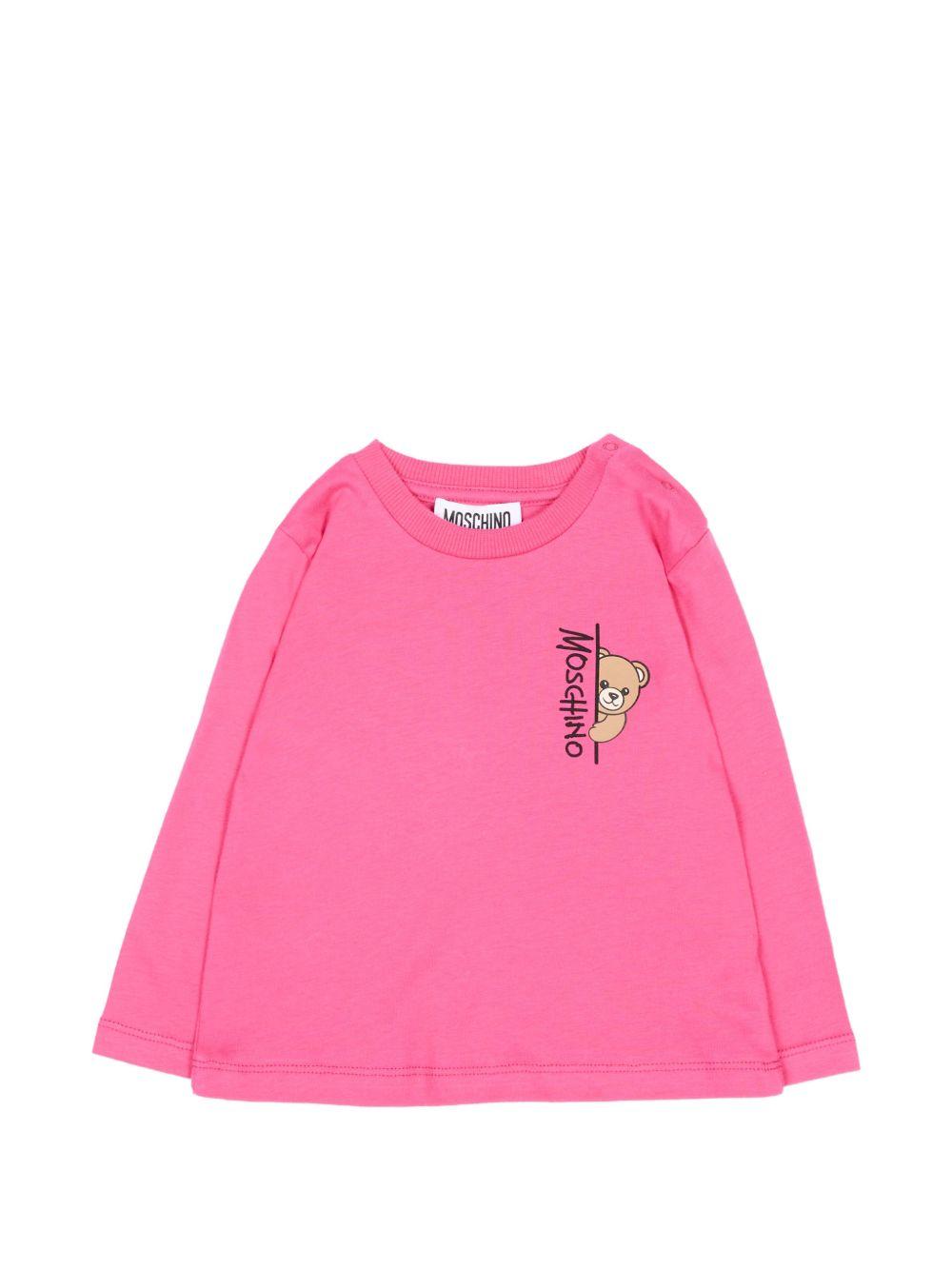 T-shirt per neonata Moschino Kids fucsia con dettaglio Teddy Bear MNO014LAA58 51450 MOSCHINO KIDS