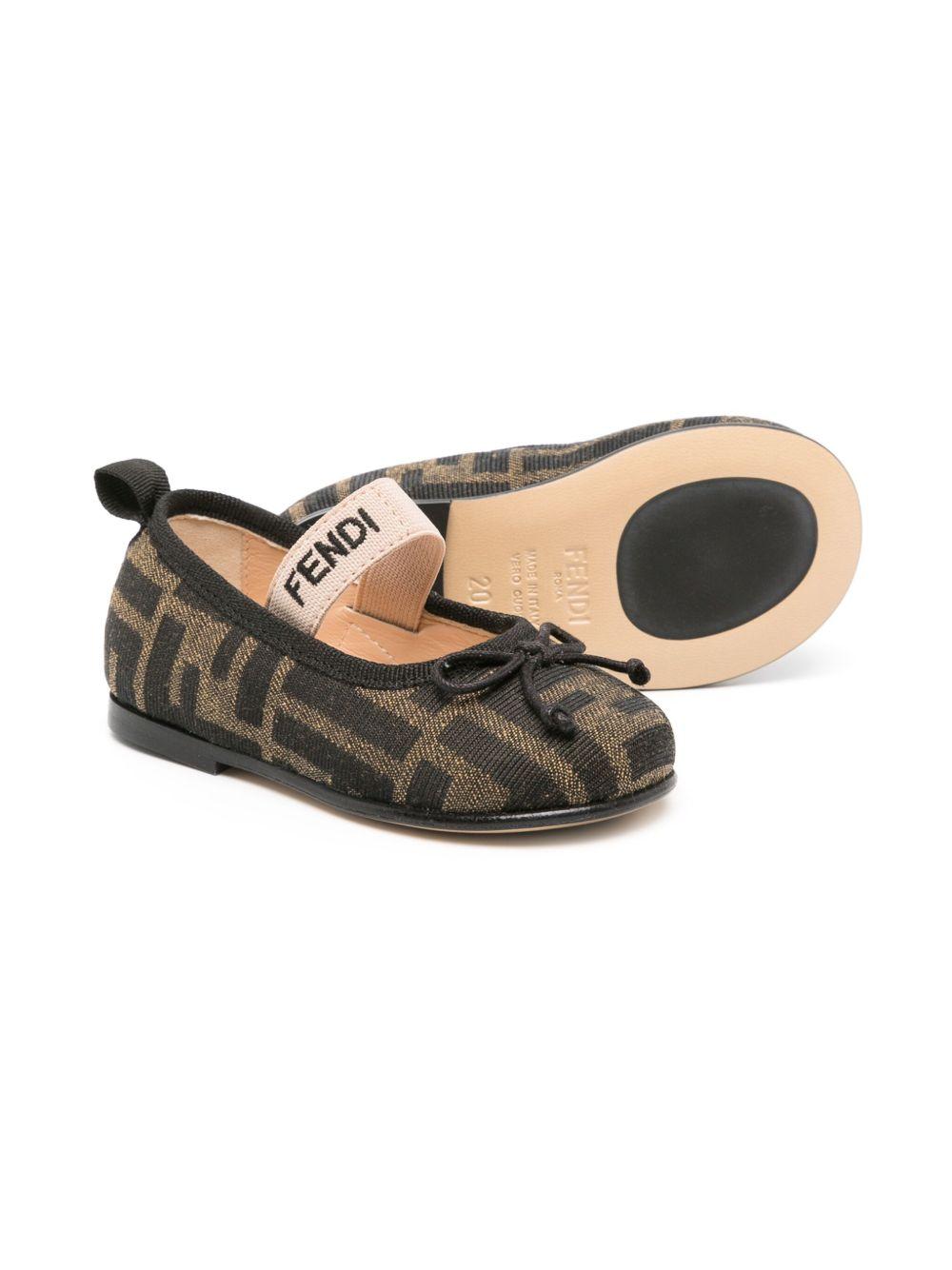 Ballerine per bambina Fendi Kids marrone con logo FF -jacquard JFR377 AQ75 F1NJB FENDI KIDS