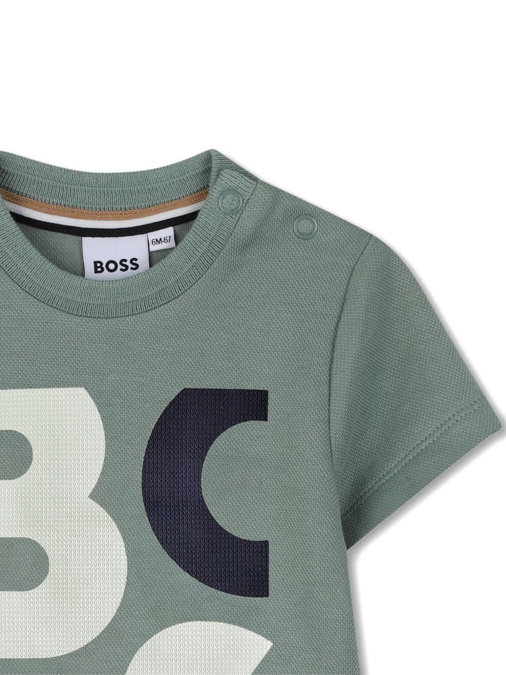 T-shirt per neonato Boss Kids verde con stampa logo sul davanti J52885 64U BOSS KIDS