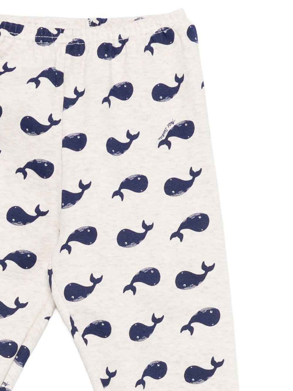 Set t-shirt e pantaloni per bambino Petit Bateau bianco con stampa balene all-over A0DBO 01 PETIT BATEAU